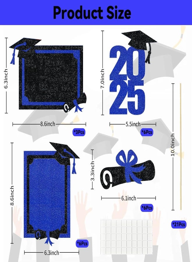 Moitkptt 21pcs 2025 Graduation Centerpieces for Table Decoration, Class of 2025 Grad Photo Centerpiece for Graduation Party Decoration (Blue) - Image 4