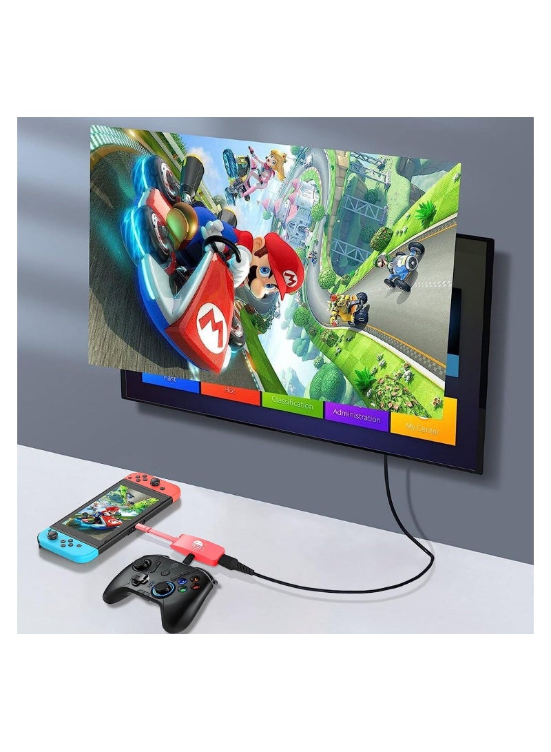 Y&D محول قاعدة توصيل HDMI لجهاز نينتندو، محور قاعدة قاعدة شحن تلفزيون صغير محمول USB-C إلى 4K، متوافق مع OLED/MacBook/Laptop/iPad (أحمر) - Image 2