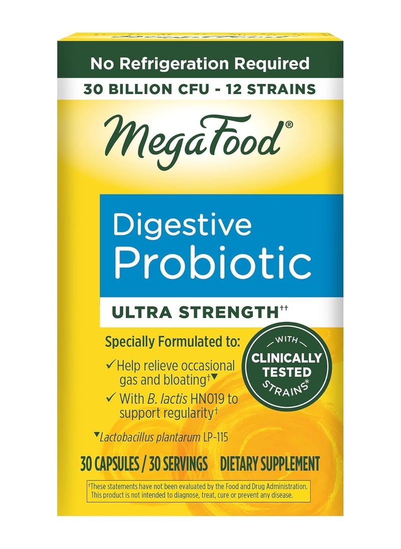 MegaFood - MegaFood Digestive Probiotic - 12 Strain Vegetarian Probiotics for Women & Men, 30 Billion CFUs, Support Gut Health, Probiotics for Digestive Health Help Relieve Occasional Gas & Bloating, 30 Capsules - Image 1