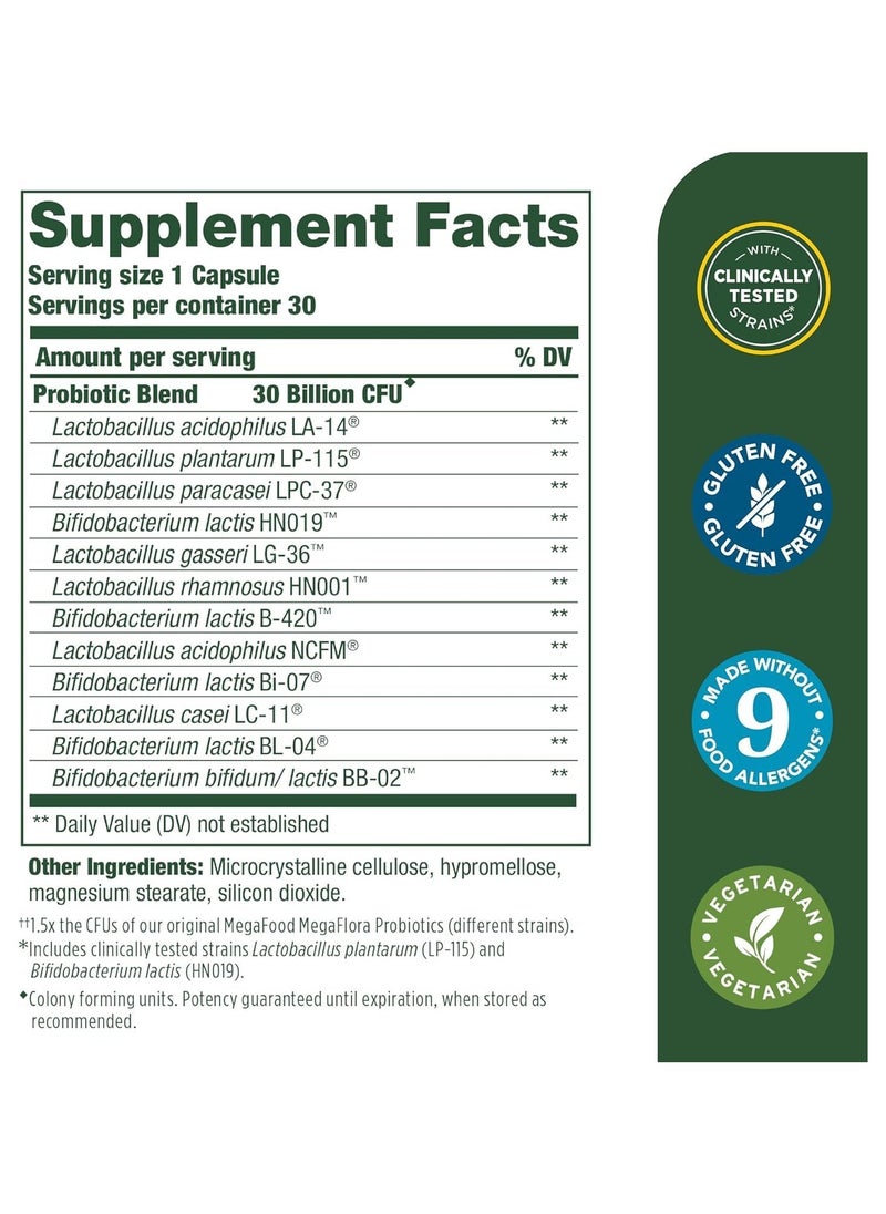 MegaFood - MegaFood Digestive Probiotic - 12 Strain Vegetarian Probiotics for Women & Men, 30 Billion CFUs, Support Gut Health, Probiotics for Digestive Health Help Relieve Occasional Gas & Bloating, 30 Capsules - Image 1