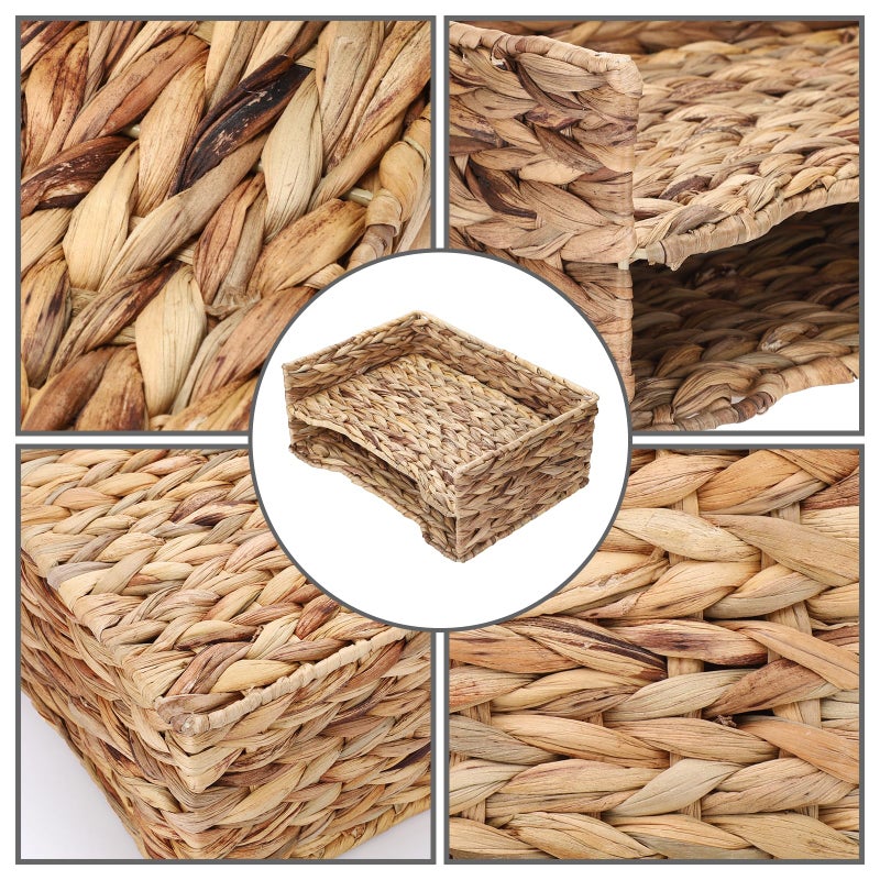BTSKY 2 Tier Water Hyacinth Letter File Storage Basket, Woven Paper Organizer A4 File Tray Magazine Holder Woven Basket for Desk Document Office Paper Organizer and Storage - Image 4