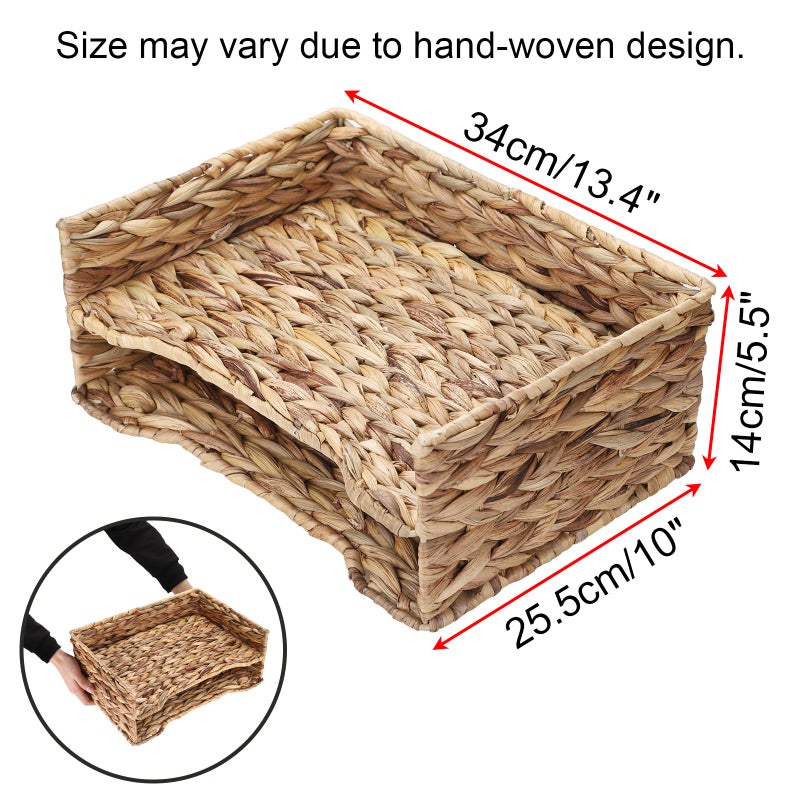 BTSKY 2 Tier Water Hyacinth Letter File Storage Basket, Woven Paper Organizer A4 File Tray Magazine Holder Woven Basket for Desk Document Office Paper Organizer and Storage - Image 3