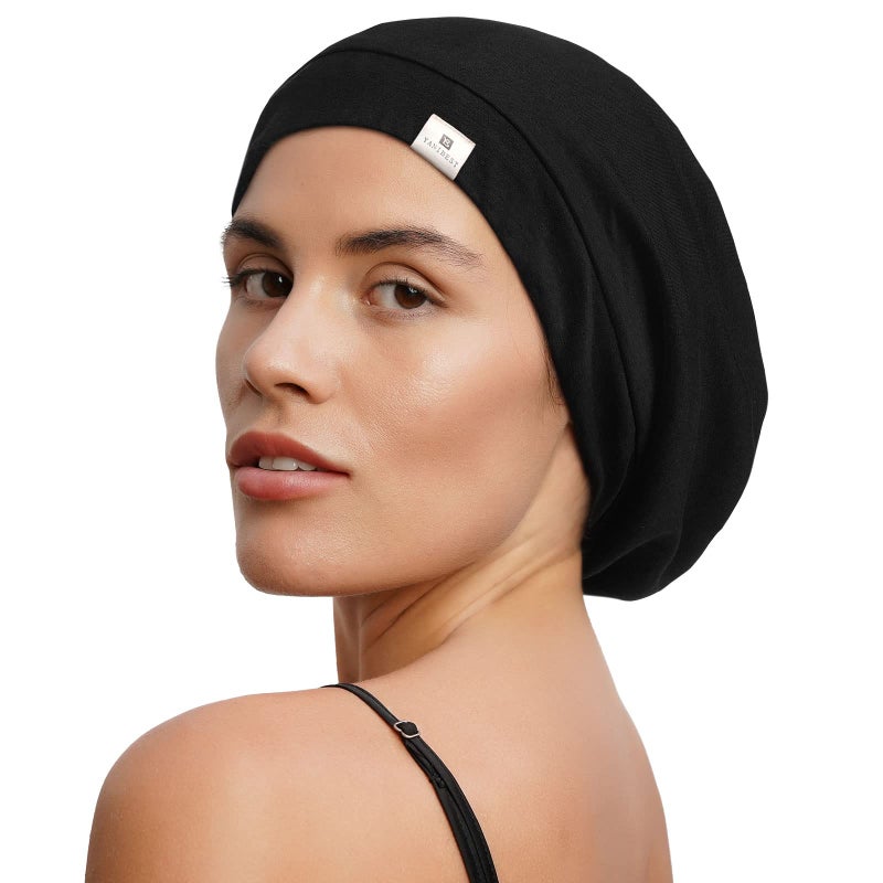 YANIBEST Silk Satin Bonnet Hair Wrap for Sleeping, Adjustable Slouchy Beanie for Women, Silk Lined for Curly Hair and Braids, Nave Blue - Image 2