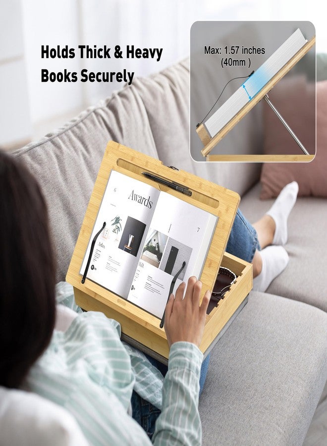 AboveTEK Book Stand with Storage, Book Holder, Reading Stand, Cookbook Holder, Recipe Book Stand, Wooden Book Stands for Reading - Image 4