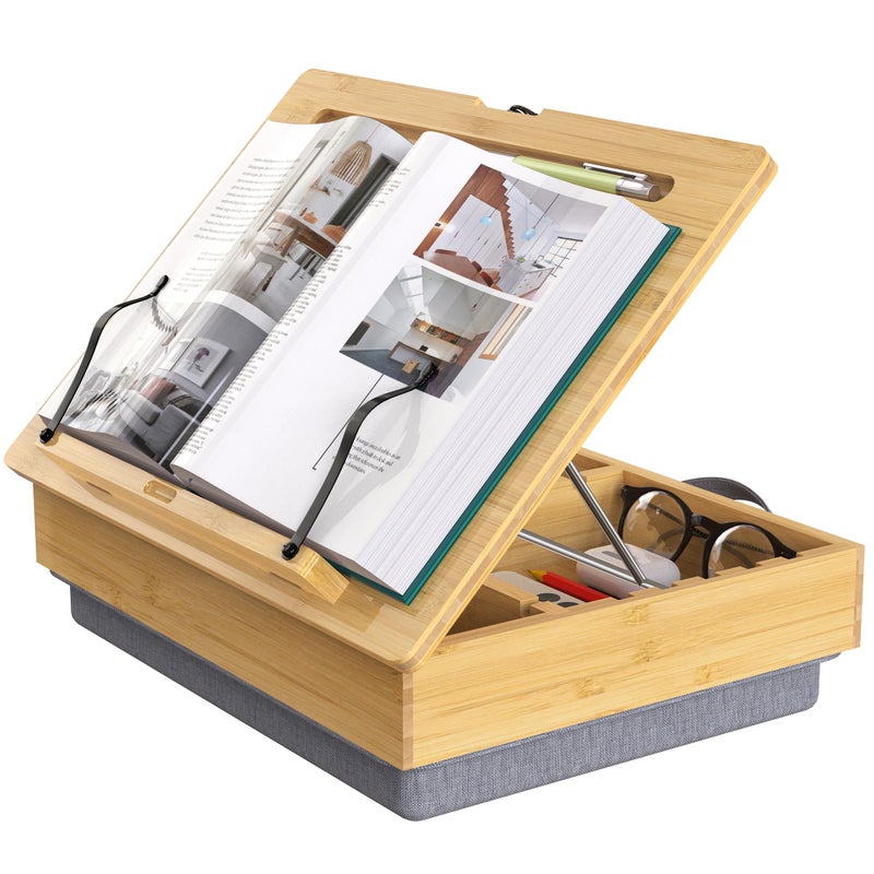 AboveTEK Book Stand with Storage, Book Holder, Reading Stand, Cookbook Holder, Recipe Book Stand, Wooden Book Stands for Reading - Image 1