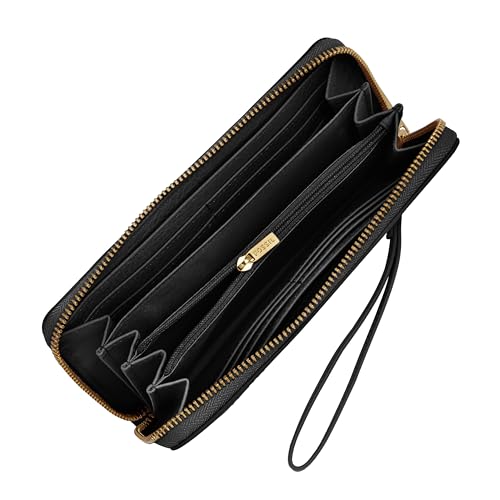 Fossil Womens Logan Leather Wallet RFID Blocking Zip Around Clutch with Wristlet Strap Black Model SL7831001 - Image 3