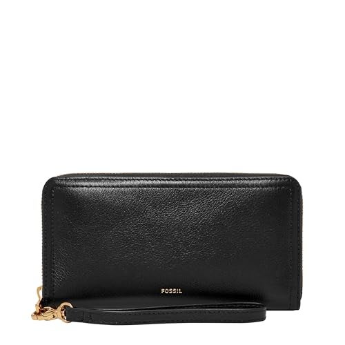 Fossil Womens Logan Leather Wallet RFID Blocking Zip Around Clutch with Wristlet Strap Black Model SL7831001 - Image 1
