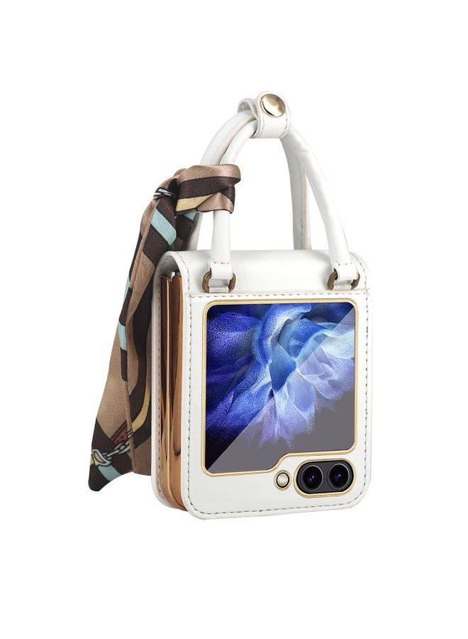 Case Cover For Samsung Galaxy Z Flip5 Handbag Design Leather + PC Phone Case (White) 