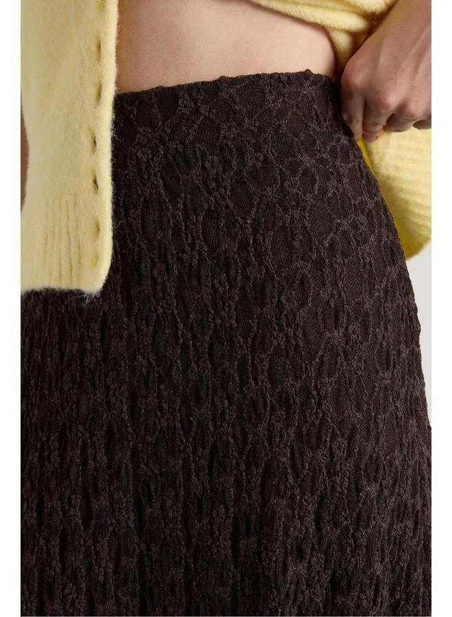 mina aise Women's Coffee Lined Long Lace Skirt 30052.