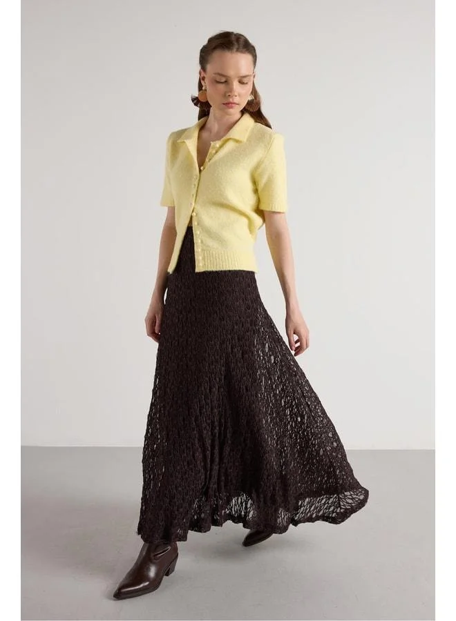 mina aise Women's Coffee Lined Long Lace Skirt 30052.