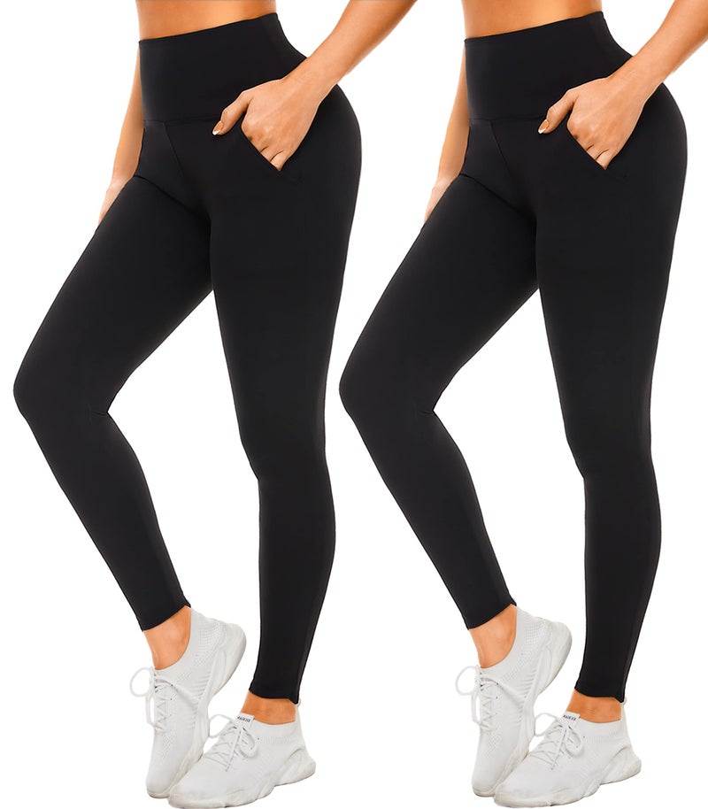 FULLSOFT Soft Black Leggings with Pockets for Women - High Waisted Tummy Control No See Through Workout Clothes for Women Yoga Cycling Pants Fitness Clothing(2 Pack Black(Pockets),Large-X-Large) - Image 1