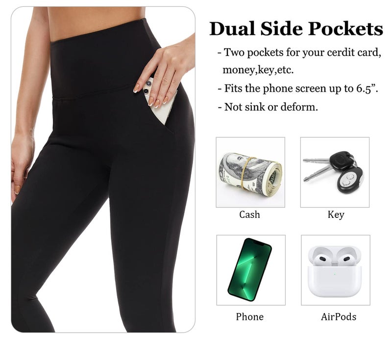 FULLSOFT Soft Black Leggings with Pockets for Women - High Waisted Tummy Control No See Through Workout Clothes for Women Yoga Cycling Pants Fitness Clothing(2 Pack Black(Pockets),Large-X-Large) - Image 4