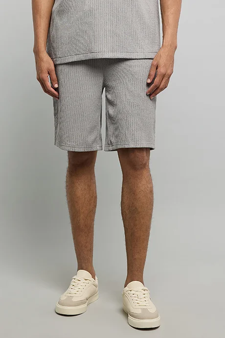 R&B Textured Shorts with Drawstring Waist