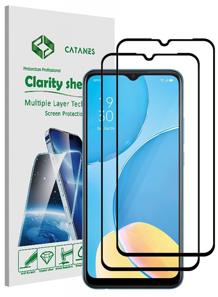 CATANES 2 Pack For Oppo A15s Screen Protector Tempered Glass Full Glue Back - Image 1