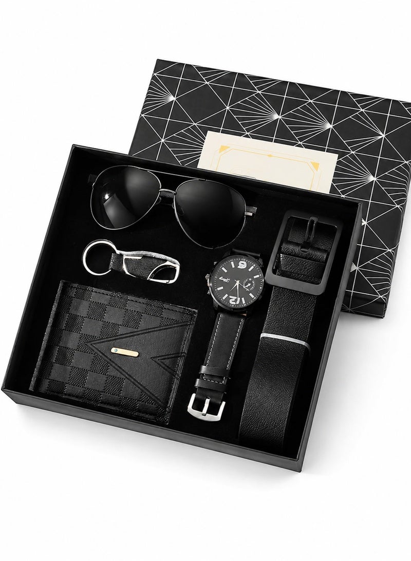 Arabest 5-Piece Elegant Men's Quartz Watches and Accessories Gift Set - Includes Fashion Eyewear, Wallet, Keychain, Belt with Gift Box - Ideal Fashion Gift for Friends - Image 2
