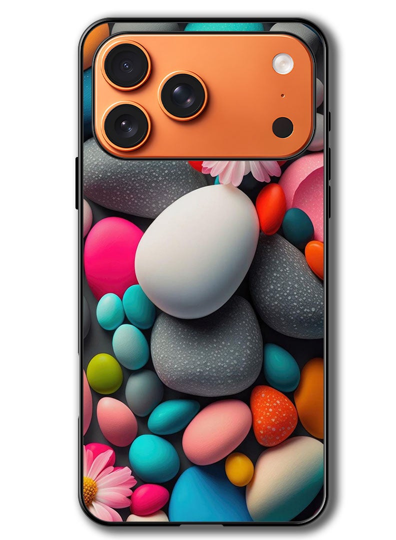 Theodor Case Compatible with Apple iPhone 17 Pro 6.3 Inch Protection Shockproof Bumper Cover Colourful Stones - Image 1