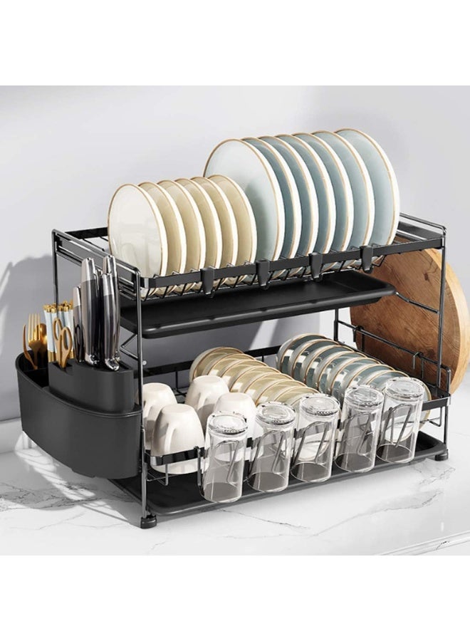 Soofam Dish Drying Stand With Drainer Belvery 2 Tiers Large Kitchen Dish Rack with Removable Cutting Board Holder Utensil Holder and Cup Holder Baking Paint Process Coatings Dish Drainer - Image 1