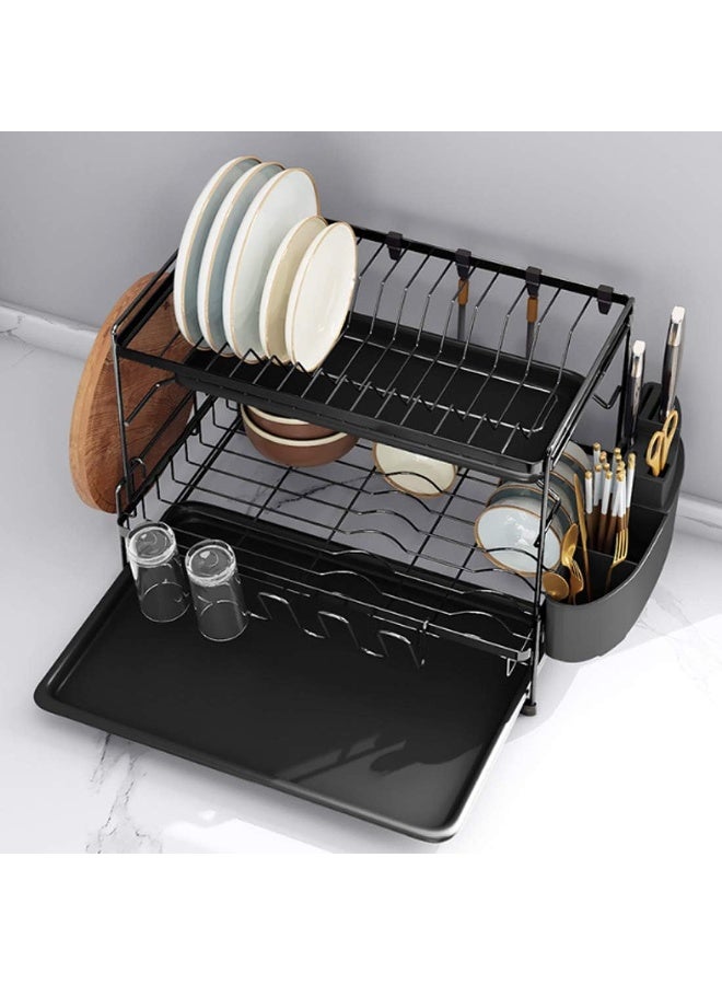 Soofam Dish Drying Stand With Drainer Belvery 2 Tiers Large Kitchen Dish Rack with Removable Cutting Board Holder Utensil Holder and Cup Holder Baking Paint Process Coatings Dish Drainer - Image 2