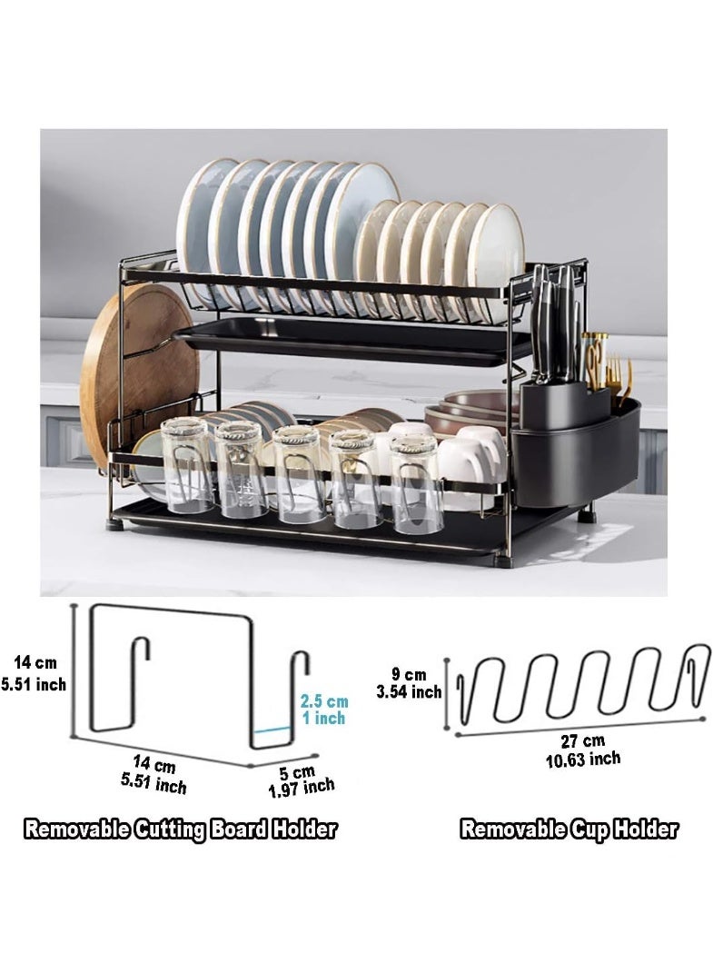 Soofam Dish Drying Stand With Drainer Belvery 2 Tiers Large Kitchen Dish Rack with Removable Cutting Board Holder Utensil Holder and Cup Holder Baking Paint Process Coatings Dish Drainer - Image 4