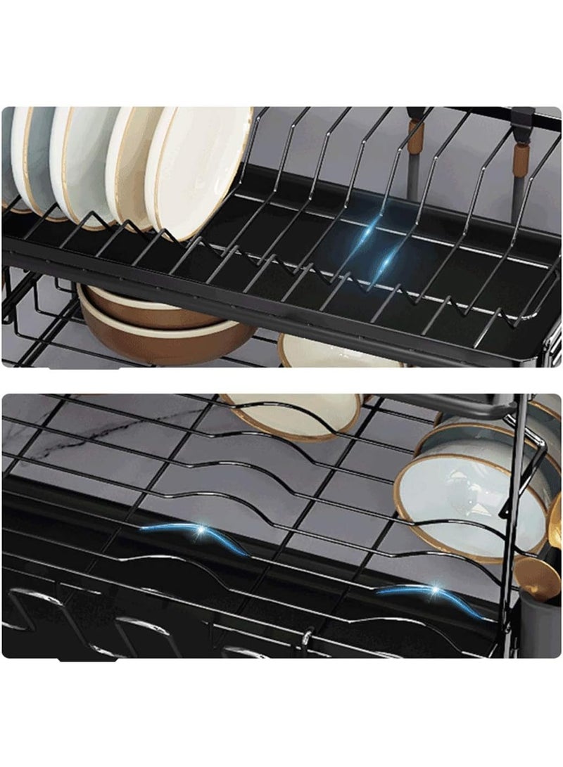 Soofam Dish Drying Stand With Drainer Belvery 2 Tiers Large Kitchen Dish Rack with Removable Cutting Board Holder Utensil Holder and Cup Holder Baking Paint Process Coatings Dish Drainer - Image 5