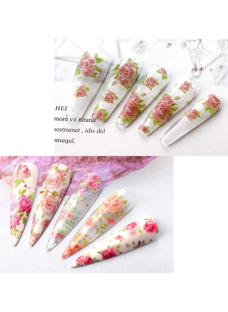 SOLARAE 10 Rolls Colorful Flower Print Nail Art Stickers, Self Adhesive Nail Decals, Colorful Florals Pattern Nail Foil Sheets for for Women Girls - Image 4