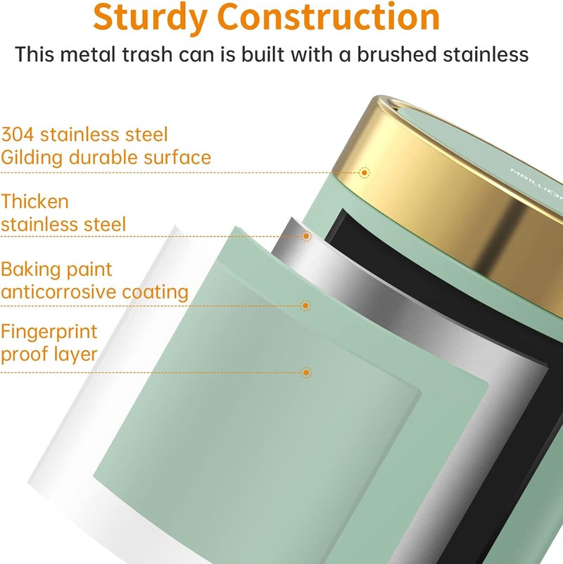 Mbillion Mini Trash Bin With Lid, Tea Bag Desktop Small Recycling Can, Cute Metal Countertop for Tabletop Use, Stainless Steel 0.4Gal/1.5L Waste for Office Parlor Car Bedroom, Swing Lid Open - Image 3