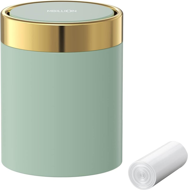 Mbillion Mini Trash Bin With Lid, Tea Bag Desktop Small Recycling Can, Cute Metal Countertop for Tabletop Use, Stainless Steel 0.4Gal/1.5L Waste for Office Parlor Car Bedroom, Swing Lid Open - Image 1