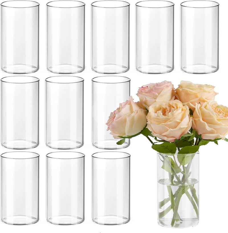 TBWIND 12pcs Glass Cylinder Vases for Centerpieces, 6 Inch Clear Flower Vases for Wedding Decorations and Indoor Home Decor, Hurricane Candle Holder for Table Shelf, Party - Image 1