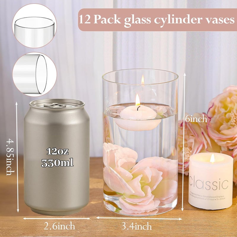 TBWIND 12pcs Glass Cylinder Vases for Centerpieces, 6 Inch Clear Flower Vases for Wedding Decorations and Indoor Home Decor, Hurricane Candle Holder for Table Shelf, Party - Image 2