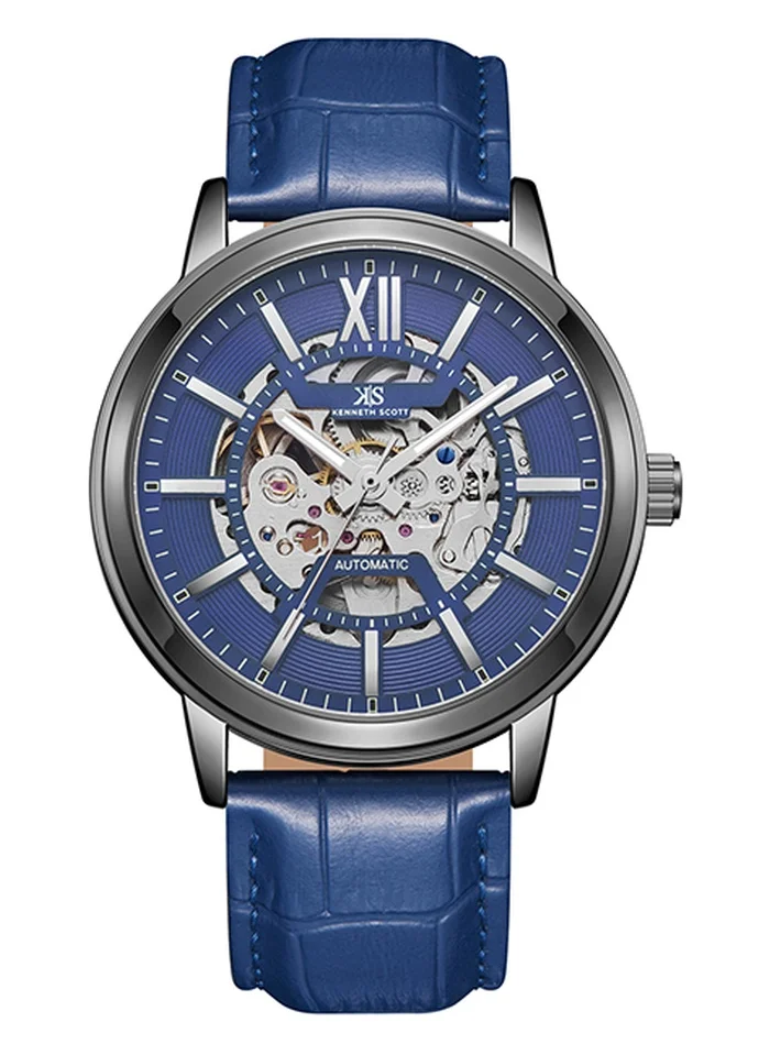 KENNETH SCOTT Kenneth Scott K24323-XLNN Men's Automatic  Display Watch & Leather  Strap Blue