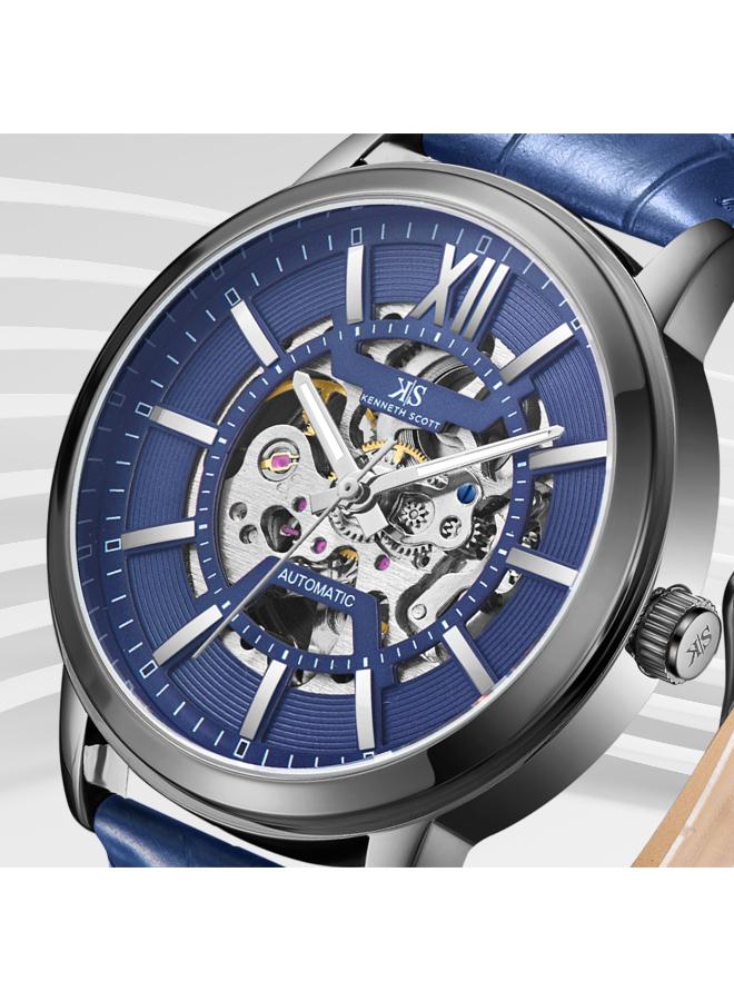 KENNETH SCOTT Kenneth Scott K24323-XLNN Men's Automatic  Display Watch & Leather  Strap Blue  - Image 4