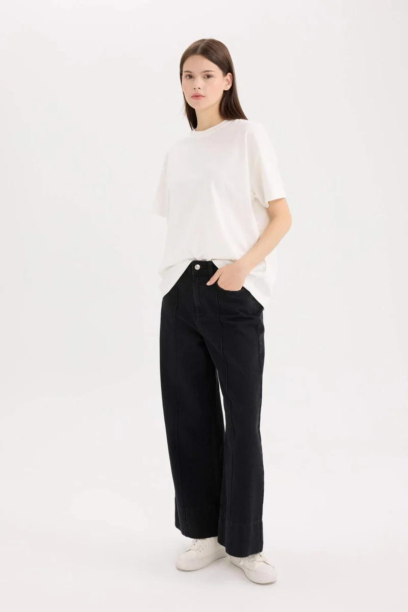 DeFacto Short Wide Leg High Waist Crop Washed Jeans