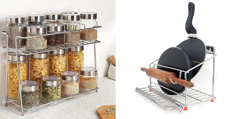 CR18 COLLECTION COMBO Chakla Belan and Tawa Stand for Kitchen 100 RustFree Stainless Steel Stainless Steel Kitchen Rack Stainless Steel Kitchen Stand 2Tier Trolley BasketCOMBO - Image 1