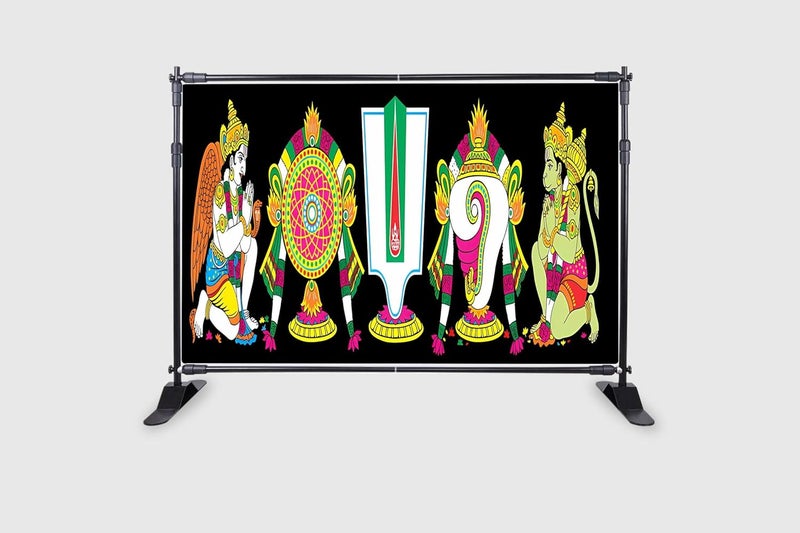 Backdropon قماش خلفية شنكش شاكرا ناماه مع تصميم هانومان وغارودا لتزيين بوجا ديوالي خلفية ستارة للمهرجان بحجم 5 أقدام ارتفاع و8 أقدام عرض (5 * 8) - Image 2