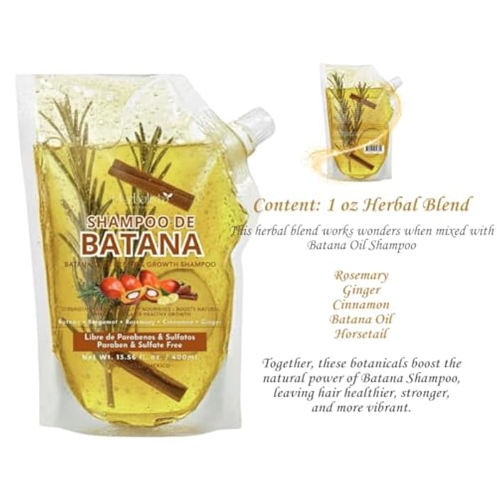 HERBALISTA Viral Batana Oil Herbal Shampoo Pouch 400ml (13.5 fl oz) – Shampoo de Aceite Batana With Extracts: Rosemary, Ginger, Horsetail, & Cinnamon. - 100% Natural & Handcrafted. - Image 2