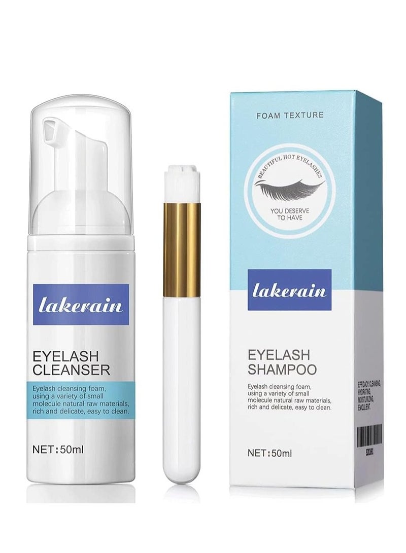 lakerain Eyelash Extension Cleanser Foam, Natural Eyelash Shampoo, Remove Makeup Residue & Mascara, Gentle Deep Cleansing Formula, Ideal for Salon & Home Use, 50ml  - Image 1