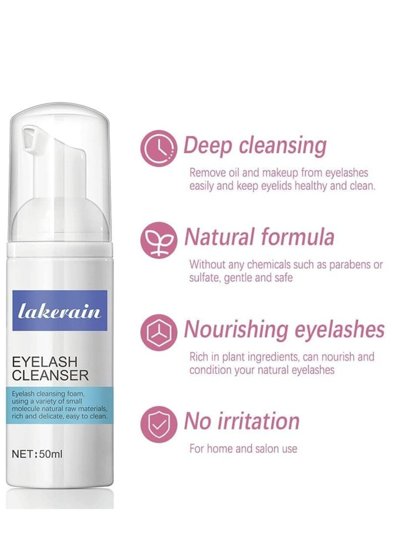 lakerain Eyelash Extension Cleanser Foam, Natural Eyelash Shampoo, Remove Makeup Residue & Mascara, Gentle Deep Cleansing Formula, Ideal for Salon & Home Use, 50ml  - Image 2