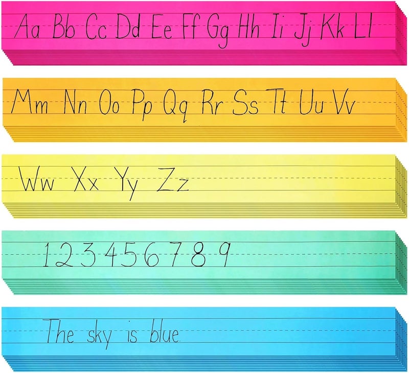 Juvale Colored Sentence Strips - 100 Count, 3 x 24 in, 5 Pastel Colors - Lined Paper Strips for Teacher Supplies & Classroom Organization - Image 1