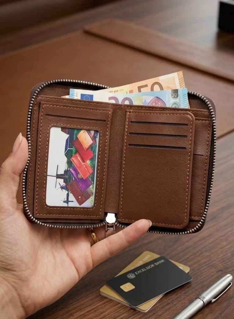 Men's full-zip wallet – Stylish double-sided interior design with multiple slots for cards, cash, and coins - Image 2