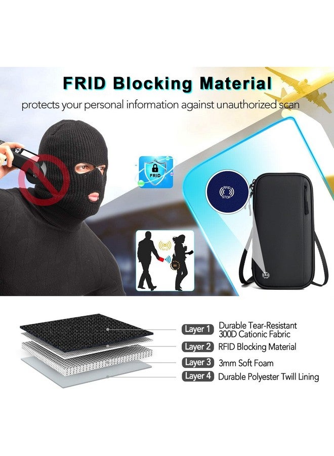 Feelon محفظة جواز سفر فيلون مع حجب RFID، محفظة سفر عائلية لحامل جواز السفر وتذاكر الطيران، حقيبة جواز سفر مقاومة للماء للرجال والنساء (أسود) - Image 5
