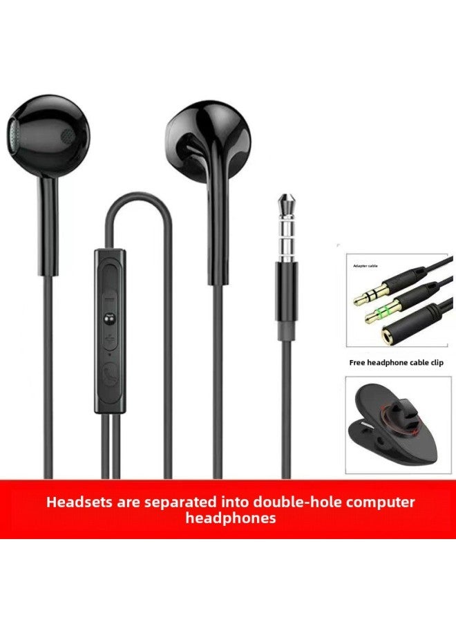 Computer Headset In-Ear With Mac Wired Notebook 2-in -1 2 M 3 M Plus Cable Sound Card Game Universal-Colour:Double Plug Round Hole [desktop Computer Voice/universal For Mobile Phones And Notebooks] - Cord Length 3m Black  - Image 1