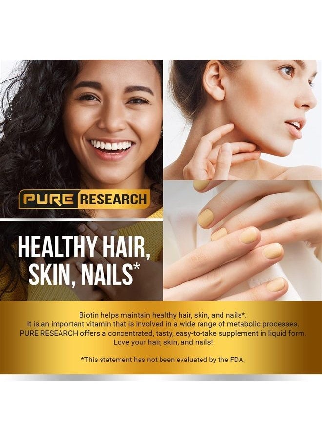 PURE RESEARCH - Liquid Biotin & Collagen Hair Growth Drops 50,000mcg – Biotin and Liquid Collagen Supplements for Women & Men – Supports Glowing Skin, Healthy Hair & Nail Growth (2Fl Oz) - Image 1