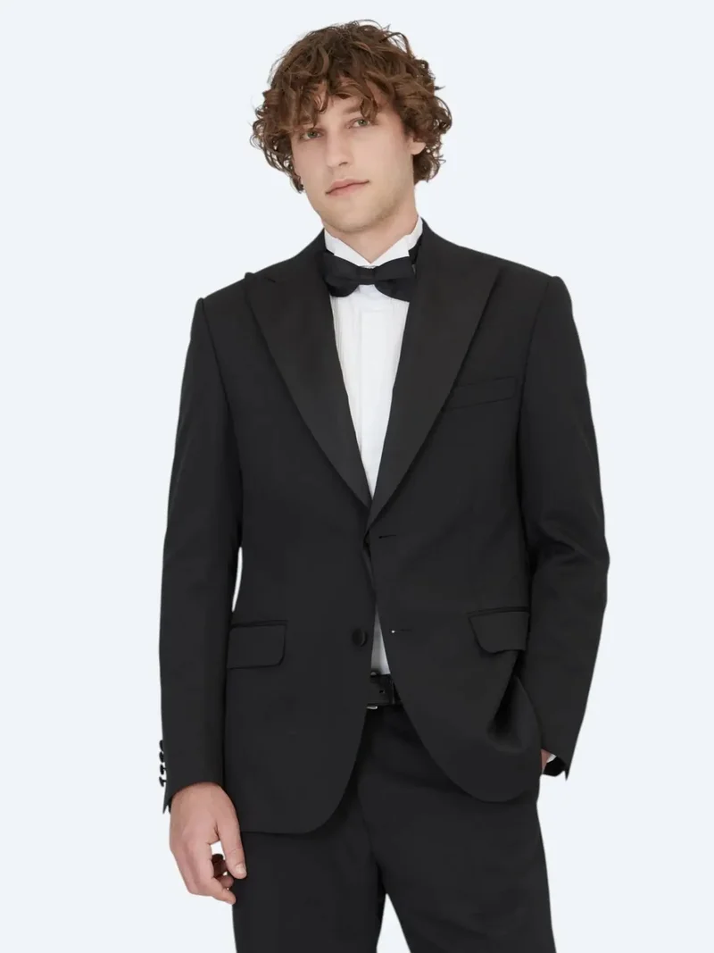Kip Black Plain Modern Fit Removable Double Breasted Weaving Tuxedo