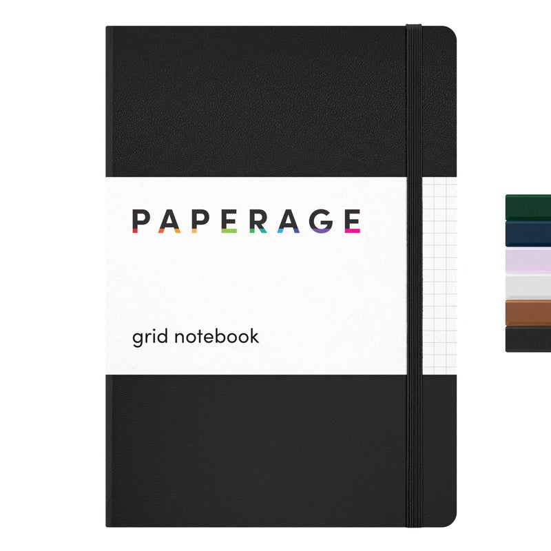 PAPERAGE Graph Paper Journal Notebook, (Black), 160 Pages, Medium 5.6 in x 8 in - 100 GSM Thick Paper â€“ Hardcover Grid Notebook for Work or School - Image 1
