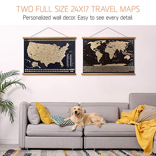 Travelization Two Scratch Off Travel Maps - World & United States National Parks - Large 24x17 Quality Laminated Poster Paper - World & USA Wall Posters w/Flags, Art Coloring Pages & Scratch Tool - Traveler Gift - Image 2