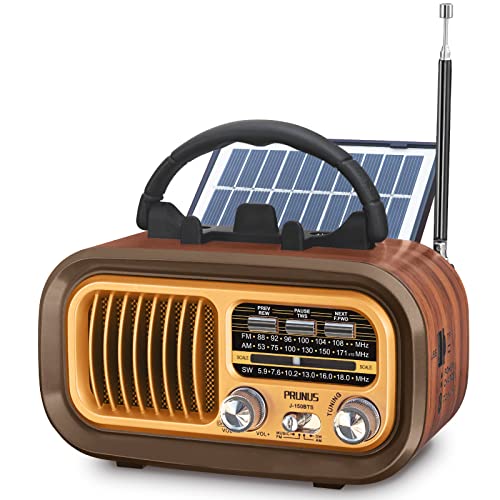 PRUNUS J-150 Portable Radio AM FM SW Bluetooth, Retro Radios Vintage Transistor with Best Sound, Solar/D Battery Operated/USB Rechargeable, TWS, Support TF Card/USB Playing - Image 1