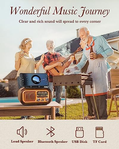 PRUNUS J-150 Portable Radio AM FM SW Bluetooth, Retro Radios Vintage Transistor with Best Sound, Solar/D Battery Operated/USB Rechargeable, TWS, Support TF Card/USB Playing - Image 5