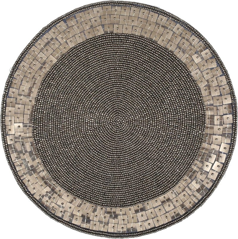 Bedding Craft Beaded Charger Placemats 13" Round Placemats - Antique Grey - Image 1