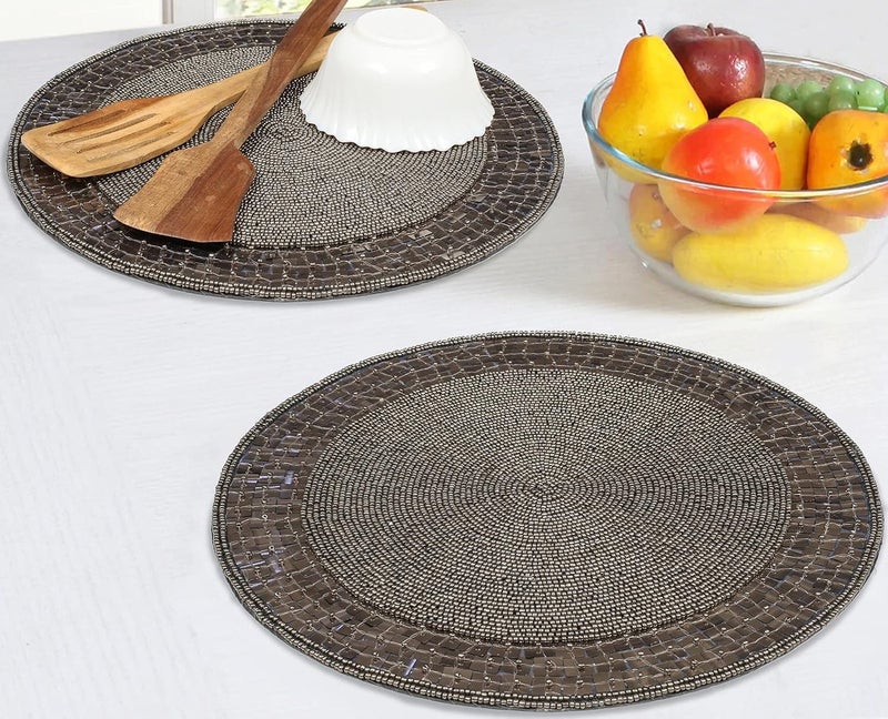 Bedding Craft Beaded Charger Placemats 13" Round Placemats - Antique Grey - Image 4