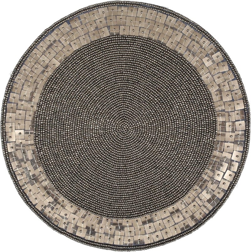 Bedding Craft Beaded Charger Placemats 13" Round Placemats - Antique Grey - Image 5